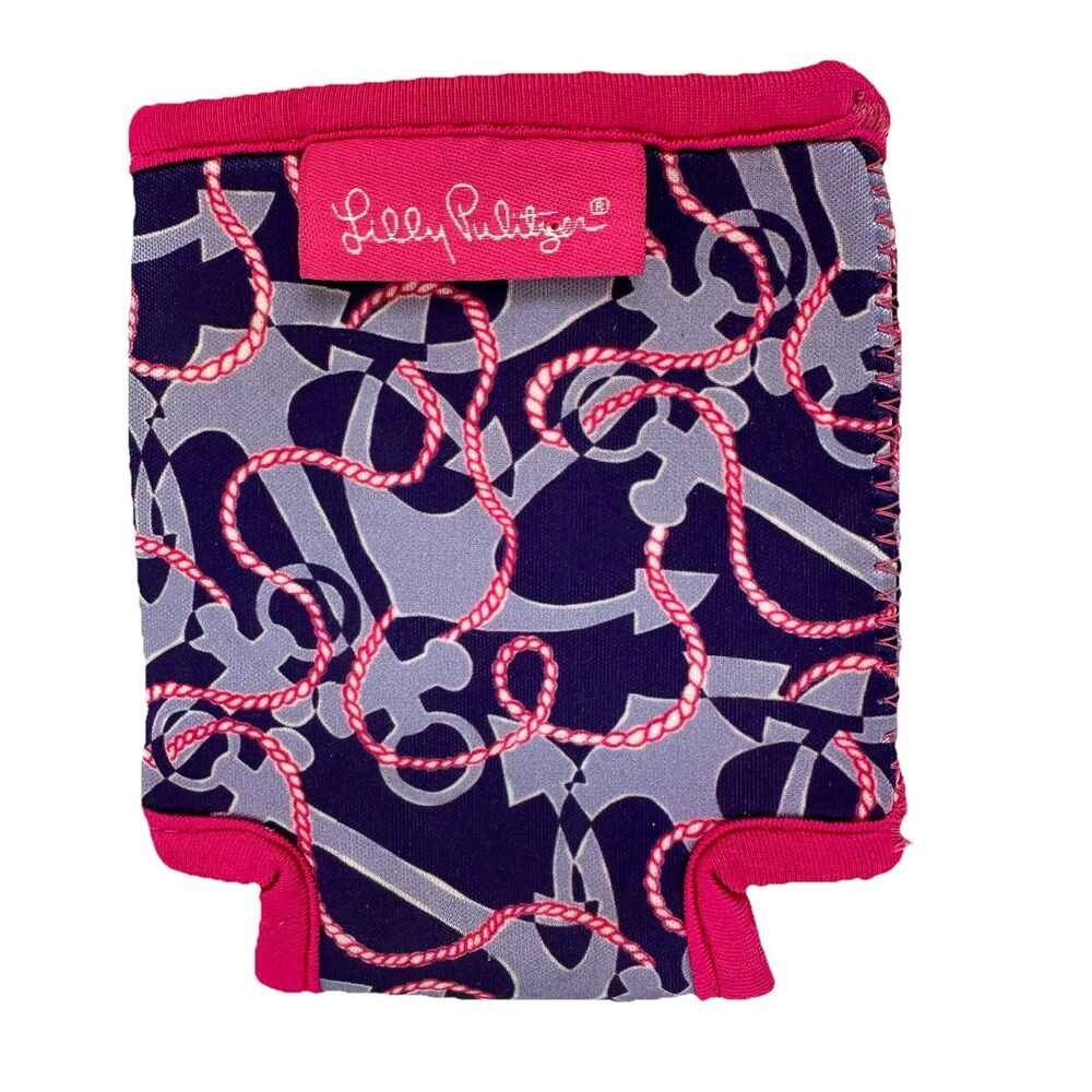 Lilly Pulitzer Drink Koozie Hugger Anchors Nautical Skinny Pink & Purple Pastel